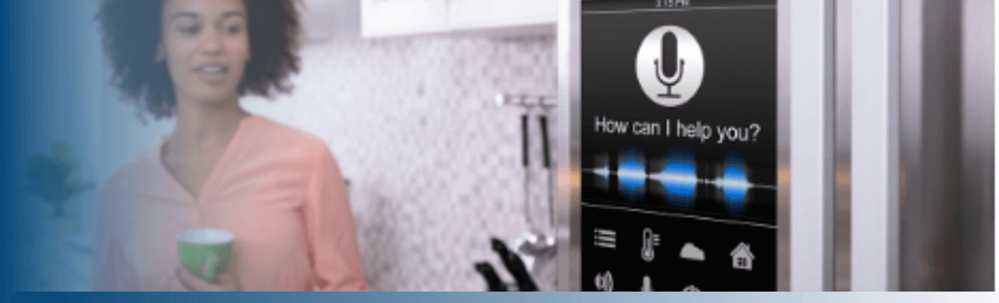Woman interacting with Smart Appliances